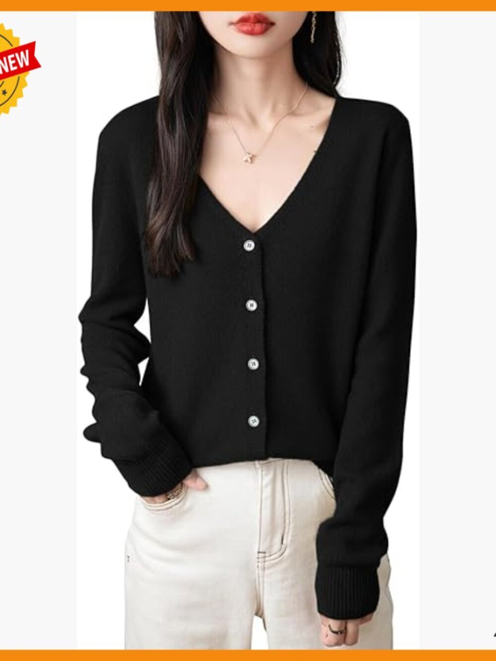 100% Merino Wool V-Neck Cardigan, Lightweight Knit Sweater for Fall Winter
